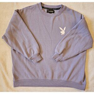 Playboy Womens Masthead Crewneck Sweatshirt Small Light Purple Oversized